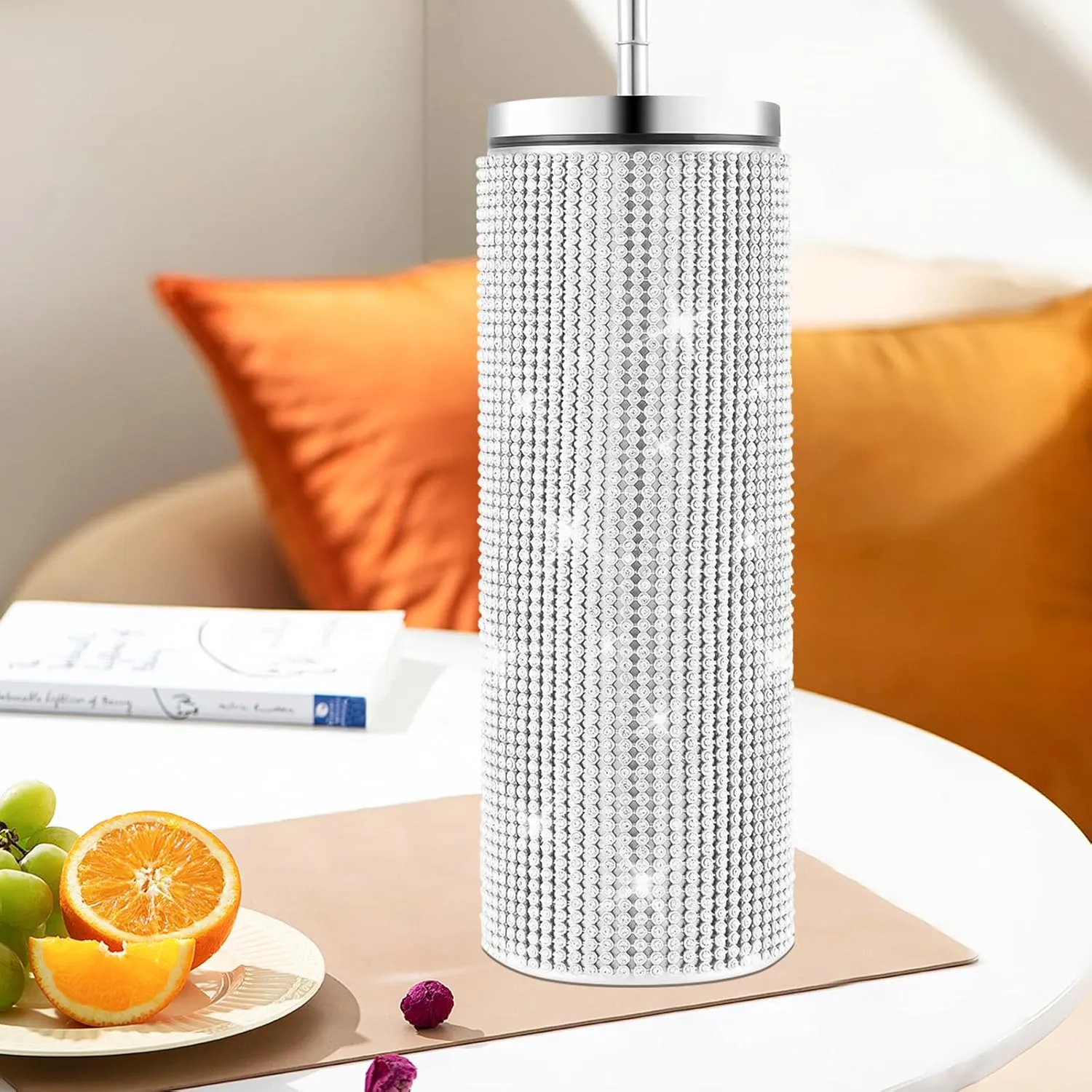 INSTOME Sparkling Rhinestone Tumbler 20oz - Bling Stainless Steel Cup with Diamonds, Perfect Glitter Gift for Women, Girls, Bridesmaids (silver, 20oz)