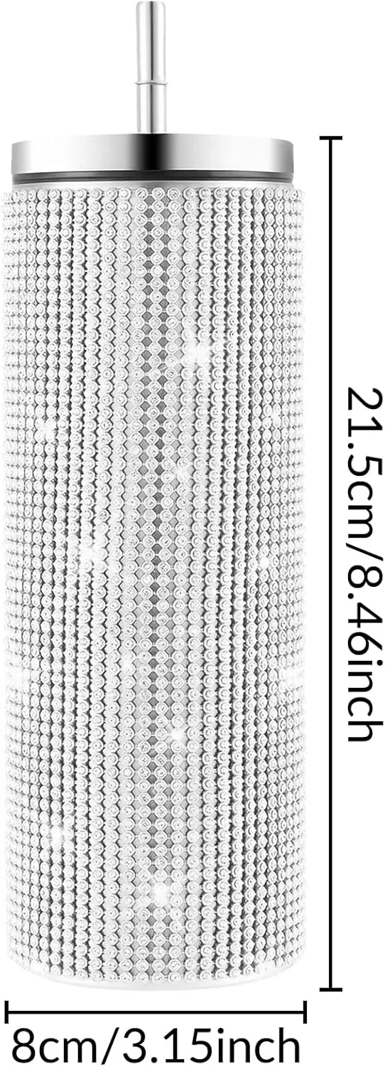 INSTOME Sparkling Rhinestone Tumbler 20oz - Bling Stainless Steel Cup with Diamonds, Perfect Glitter Gift for Women, Girls, Bridesmaids (silver, 20oz)