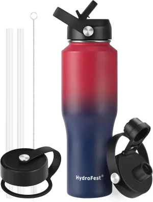 Insulated Stainless Steel Canteen - 32 oz Double Walled Leak-Proof Water Bottle with Straw Lid and Wide Mouth, BPA Free