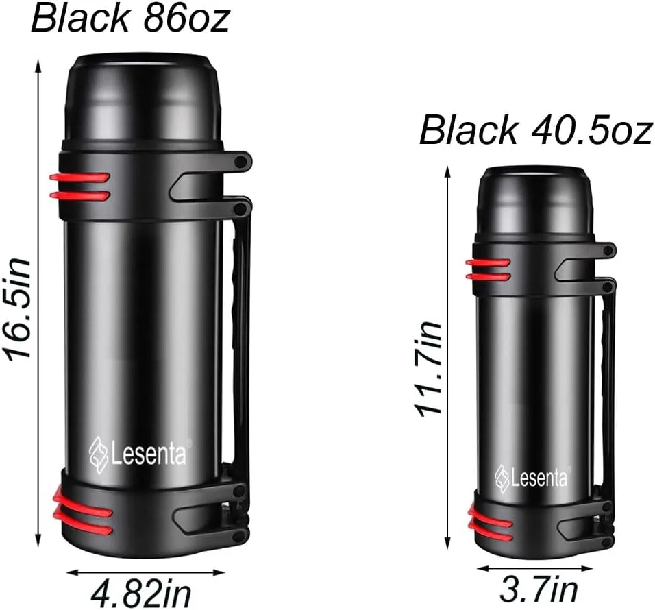 Insulated Thermoses 86oz for Coffee Hot & Cold Drink Stainless Steel Water Bottle with Wide Mouth Spout lid and Adjustable Strap (Black 86 Ounce)