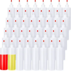 Irenare 40 Pcs 12 oz Plastic Squeeze Condiment Bottles with Red Tip Caps, Empty Squirt Bottle Dispenser Leakproof Refillable Sauce Containers for Paint Dye Ketchup Syrup Oil Dressing Arts