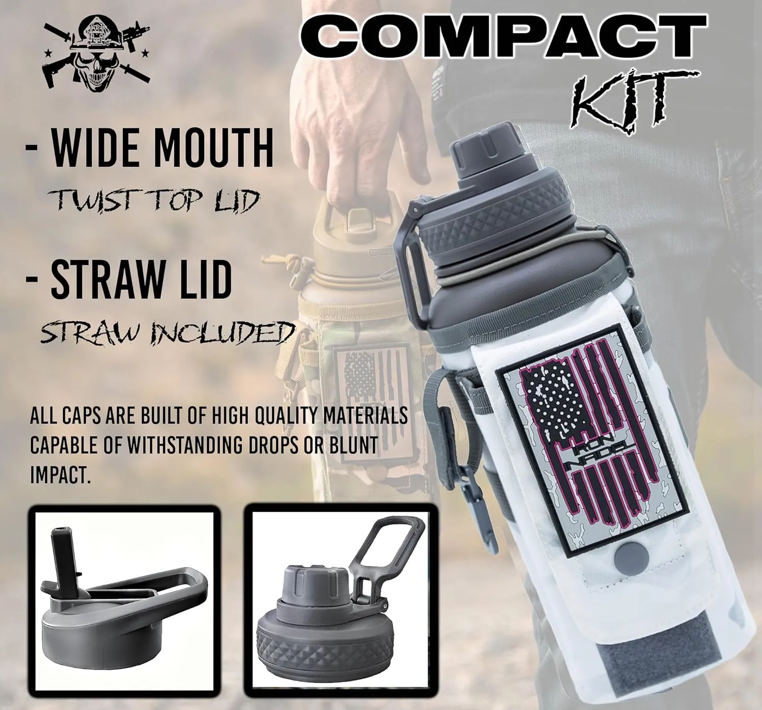 Iron Infidel Battle Bottle - 32 Oz Insulated Water Bottle with Straw Lid & Chug Cap, Stainless Steel Metal Flask Includes Rugged, Removable Sleeve for Keys, Wallet, & Phone (Arctic Camo 1 Liter)
