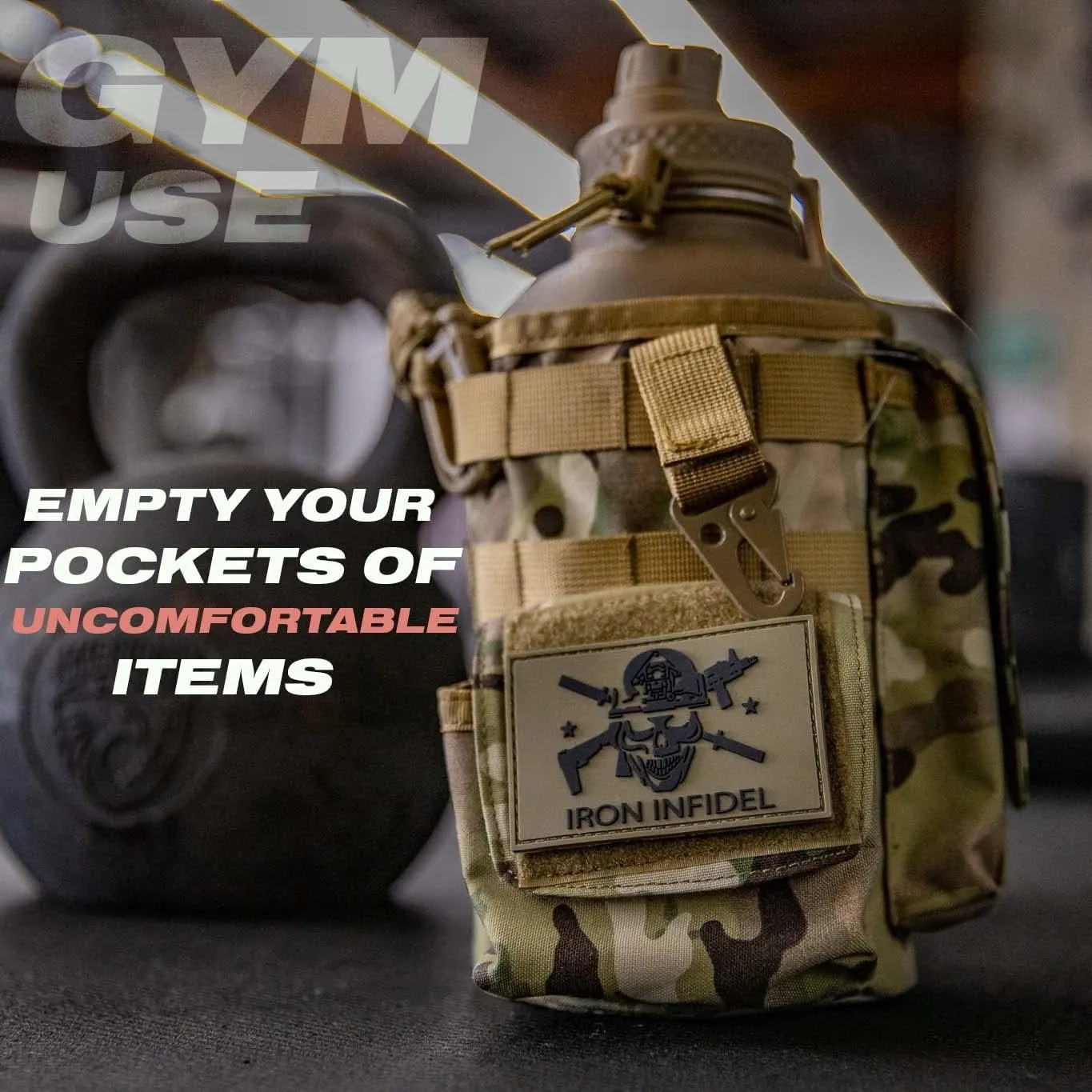 Iron Infidel Battle Bottle - Half Gallon Insulated Water Bottle with Paracord Handle - Large 64 oz Stainless Steel Water Jug & Rugged, Removable Sleeve For Keys, Wallet, Phone (OCP Camo 2 Liter)