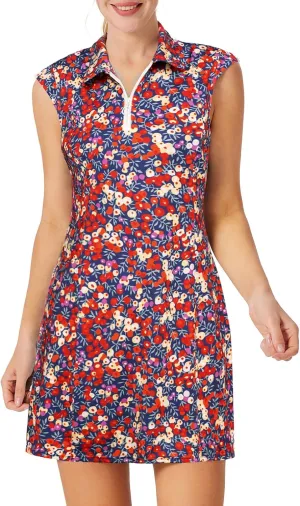JACK SMITH Women Tennis Dress with Shorts Pockets Zip up Golf Athletic Workout Sleeveless Exercise Dresses