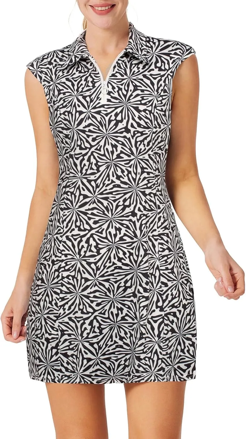 JACK SMITH Women Tennis Dress with Shorts Pockets Zip up Golf Athletic Workout Sleeveless Exercise Dresses