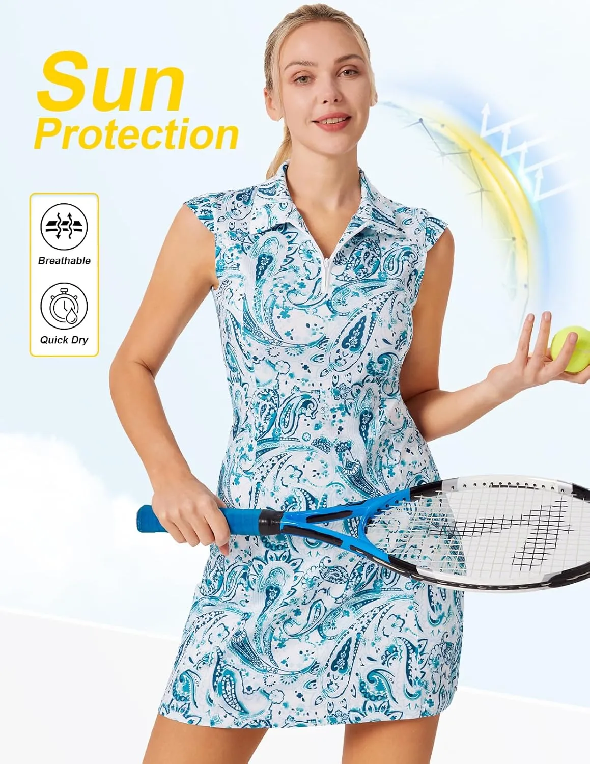 JACK SMITH Women Tennis Dress with Shorts Pockets Zip up Golf Athletic Workout Sleeveless Exercise Dresses