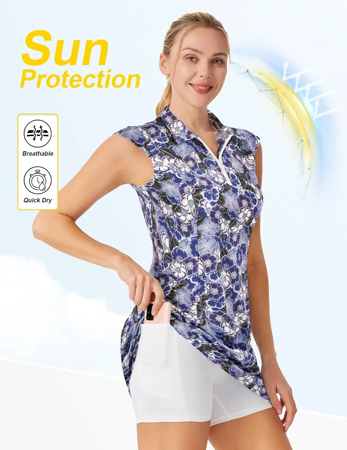 JACK SMITH Women Tennis Dress with Shorts Pockets Zip up Golf Athletic Workout Sleeveless Exercise Dresses