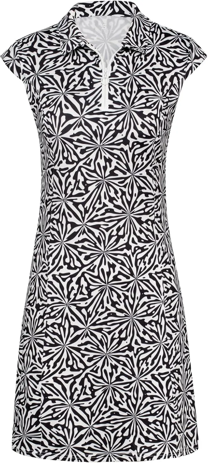JACK SMITH Women Tennis Dress with Shorts Pockets Zip up Golf Athletic Workout Sleeveless Exercise Dresses