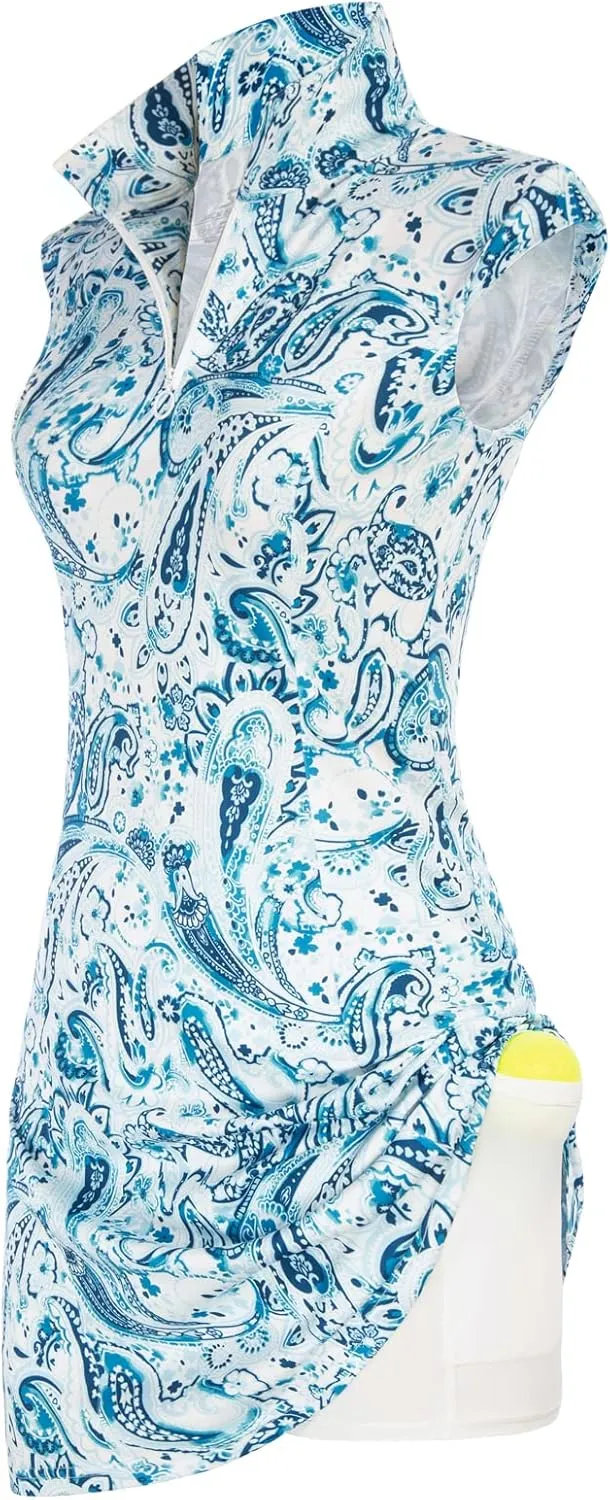 JACK SMITH Women Tennis Dress with Shorts Pockets Zip up Golf Athletic Workout Sleeveless Exercise Dresses