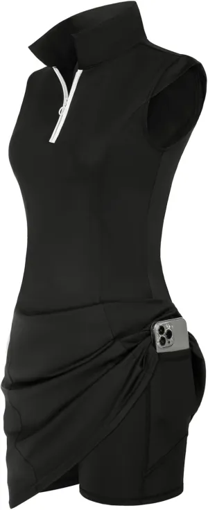 JACK SMITH Women Tennis Dress with Shorts Pockets Zip up Golf Athletic Workout Sleeveless Exercise Dresses