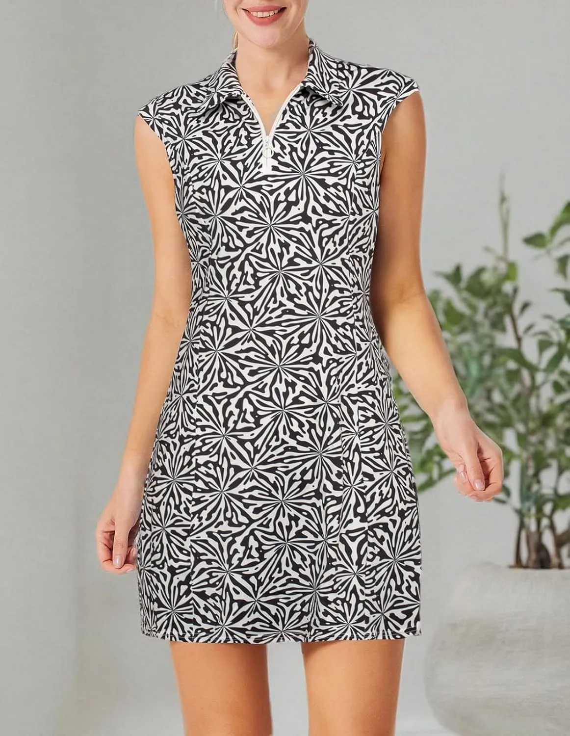 JACK SMITH Women Tennis Dress with Shorts Pockets Zip up Golf Athletic Workout Sleeveless Exercise Dresses