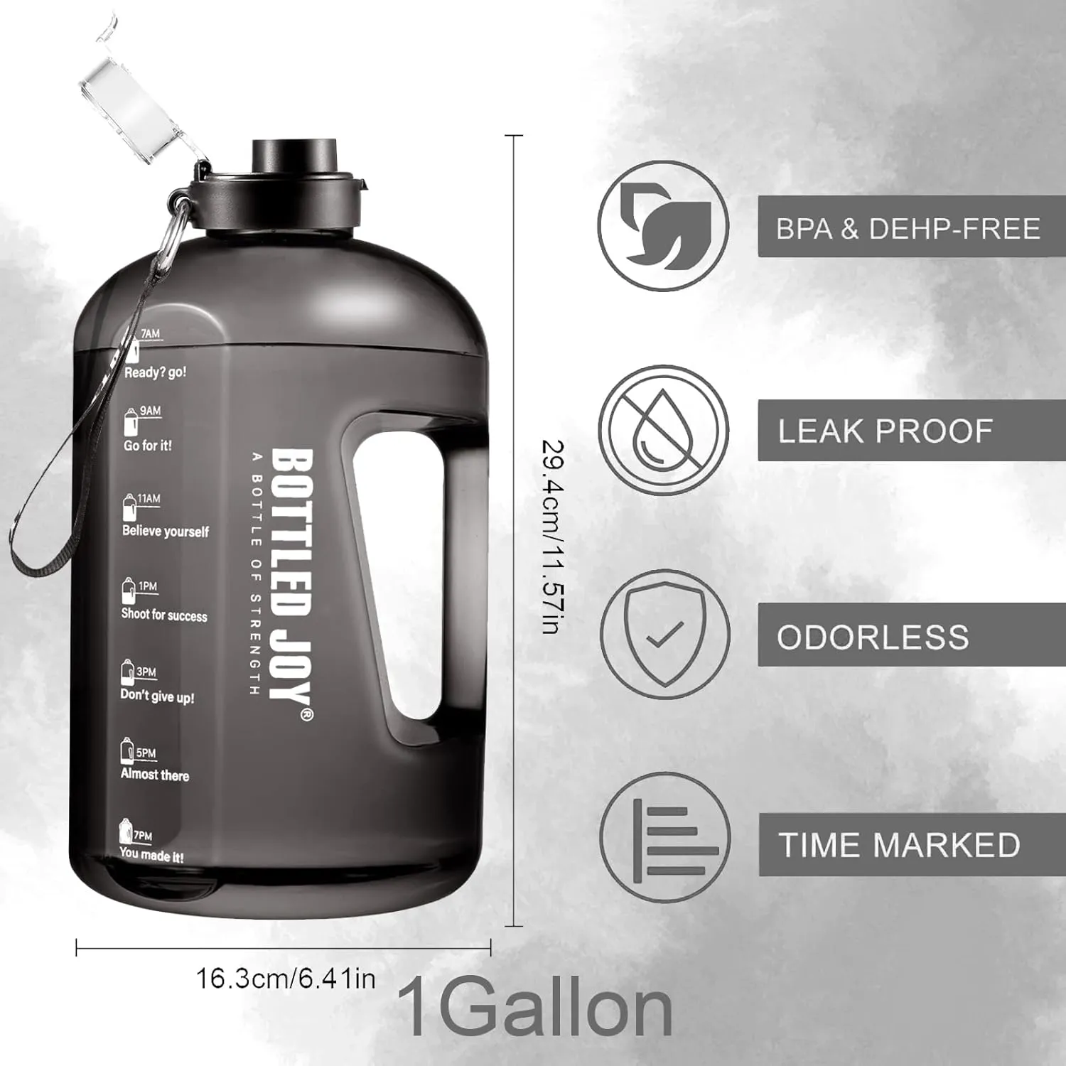 JIMACRO Water Bottle, BOTTLED JOY 1 Gallon Sports Water Bottle with Time Markings and Reusable, 128 Oz Leakproof DUNDUN Water Bottle BPA-Free, Flip Top for Sports, Cycling, Camping