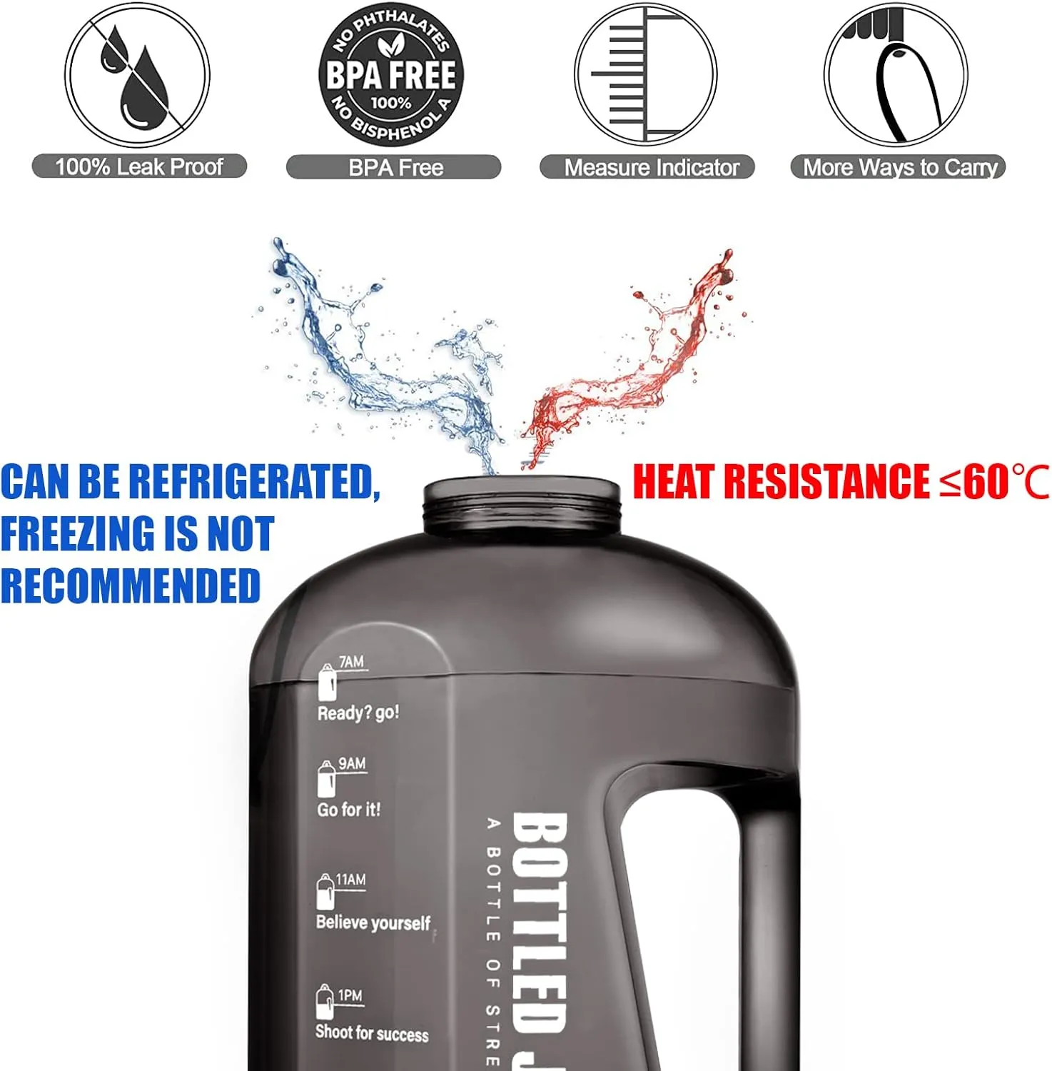 JIMACRO Water Bottle, BOTTLED JOY 1 Gallon Sports Water Bottle with Time Markings and Reusable, 128 Oz Leakproof DUNDUN Water Bottle BPA-Free, Flip Top for Sports, Cycling, Camping