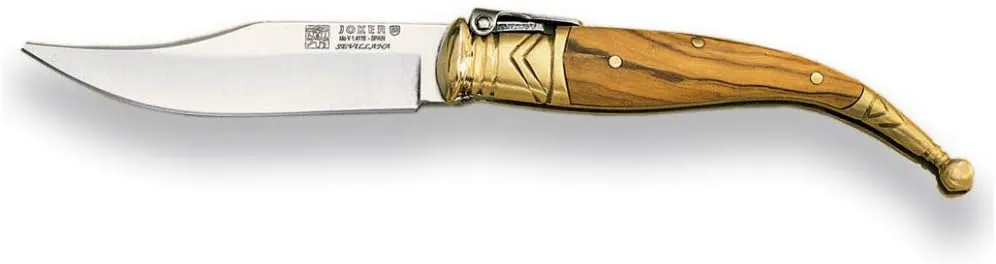 Joker Classic Pocket Knife Jerez Sevillana NO02 with Brass Ferrule, Olive Wood Handle and 2.95 inches MOVA Blade, Fishing, Hunting, Camping and Hiking Tools.