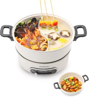 Joydeem 2 in 1 Electric Hot Pot, 3.5L Shabu Shabu Pot with Two Removable Pot, UL Listed, Ceramic Non-stick Coating, 1400W, JD-HG3706W