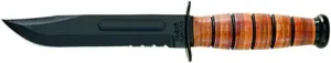 Ka-Bar 1219CP, US Military Fighting/Utility Knife, Serrated Edge, Brown Leather Sheath, US Army (Clam Pack)