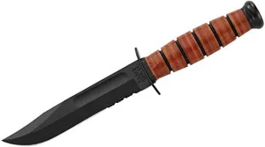 Ka-Bar USA Serrated Knife, Short Brown Leather/Black