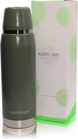 KALMATEH Thermos- Double Walled Vacuum Insulated Stainless Steel Thermos (760ml) Precise Pouring & Heat Retention- For Yerba Mate, Coffee, Tea, Camping (Military Green)