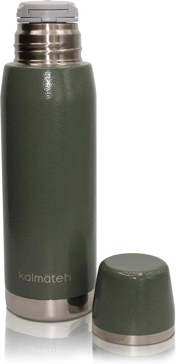 KALMATEH Thermos- Double Walled Vacuum Insulated Stainless Steel Thermos (760ml) Precise Pouring & Heat Retention- For Yerba Mate, Coffee, Tea, Camping (Military Green)