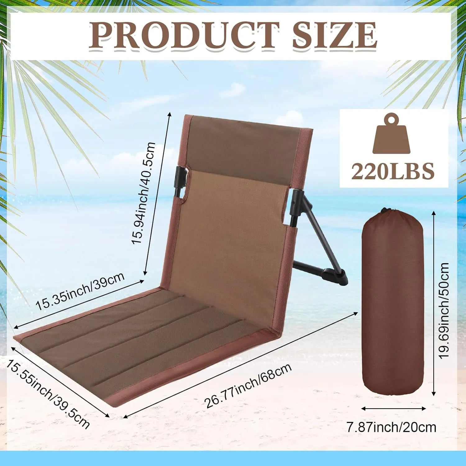 Karenhi 4 Pcs Foldable Pool Chairs Portable Poolside Chairs for Edge of Pool Provides Back Support with Carry Bag Foldable Seat for Poolside Beach Camping Picnic Lawn (Brown)