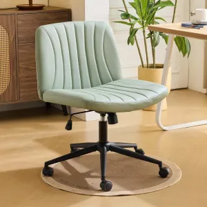 Karl home Criss Cross Chair Armless Desk Chair with Wheels Cross Legged Office Swivel-Chair Wide Adjustable Comfy Padded Vanity-Chair with Dual Purpose Base, PU Mint Green