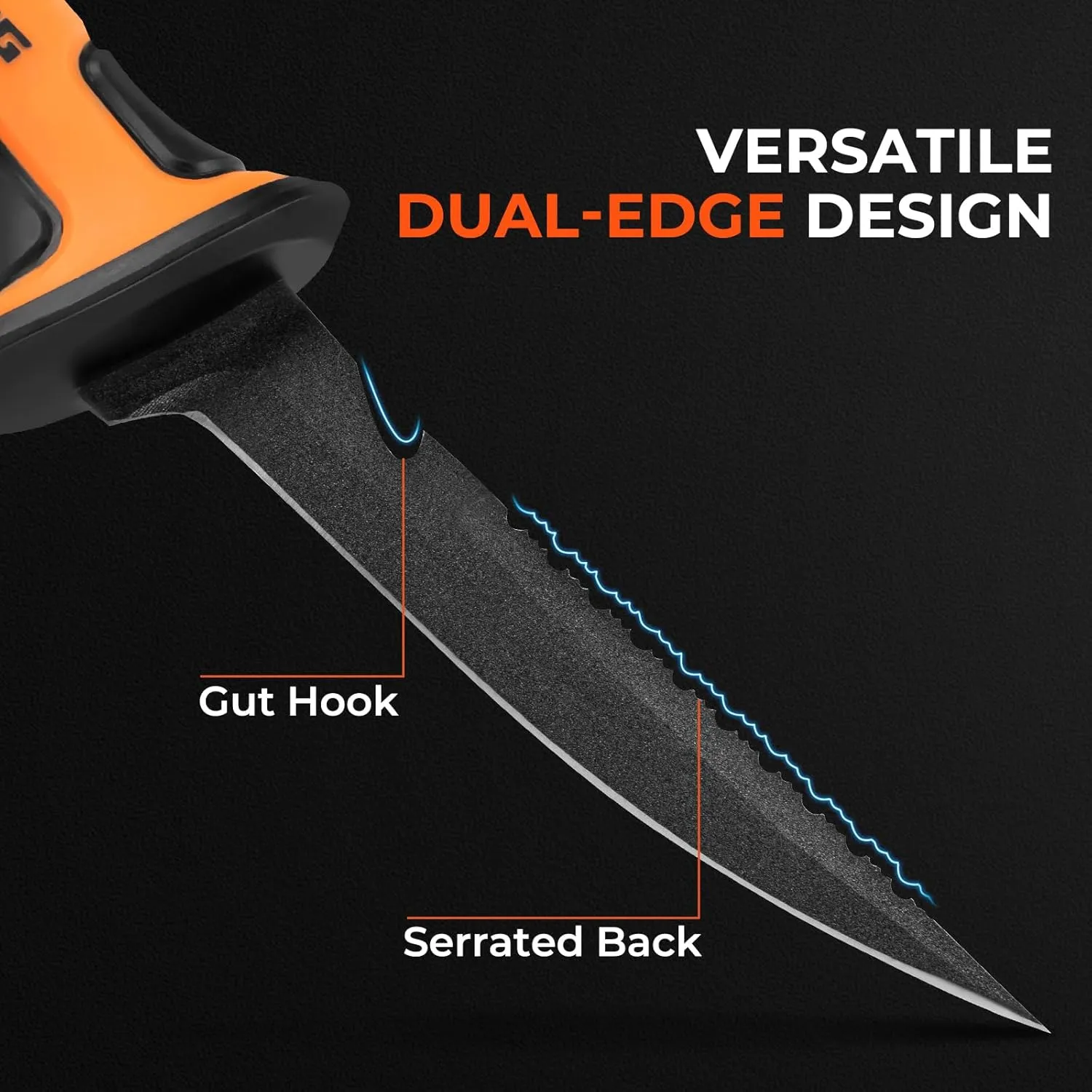 KastKing Ultimate Angler 5" Bait Knife, Razor Sharp Corrosion-resistant Vanadium Stainless Steel Blade, Fishing Knife with Dual Edge & Non-slip Handle, Includes Sheath with Sharpener & Carabiner