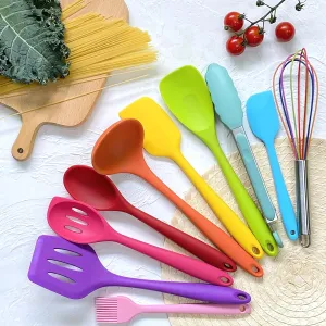 KAY RUK Kitchen Silicone Utensil Set, 10pcs Non-Stick Cooking Tools, Heat Resistant Up to 480, Easy to Clean (Multicolor)