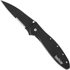 Kershaw Leek Black Serrated EDC Pocketknife, 3" Sandvik 14C28N Steel Blade, Assisted Opening Folding Knife