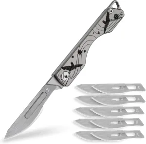 KeyUnity KK01 Titanium Folding Knife, Utility EDC Pocket Knife with #24 Replaceable Blade, for Outdoor Hunting, Camping, Fishing, Hiking for Men & Women (Cherry Blossom Bird Pattern)