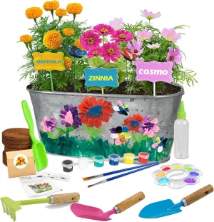 Kids Flower Paint Planting Growing Crafts Kit Science Gifts for Girls Boys Ages 4 5 6 7 8 9 10-12 Garden Growing Kits with Gardening Tools for Kids STEM Gardening Kit