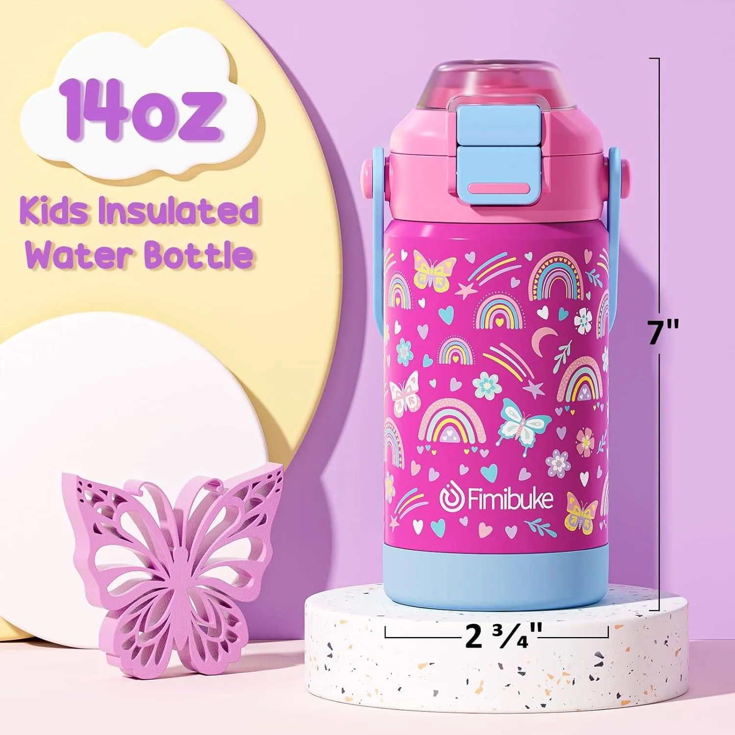 Kids Insulated Water Bottle with Pop-Open Straw & Spout 2-in-1 Lid, 14oz Leak Proof 18/8 Stainless Steel Vacuum Tumbler, BPA-Free Kids Cup For Travel School Boys Girls Toddler 2 Packs,Sea World