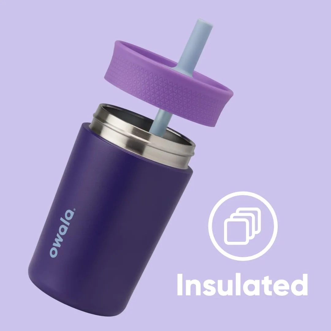 Kids Insulation Stainless Steel Tumbler with Spill Resistant Flexible Straw, Easy to Clean, Kids Water Bottle, Great for Travel, Dishwasher Safe, 12 Oz, Purple (Peacock Palace)