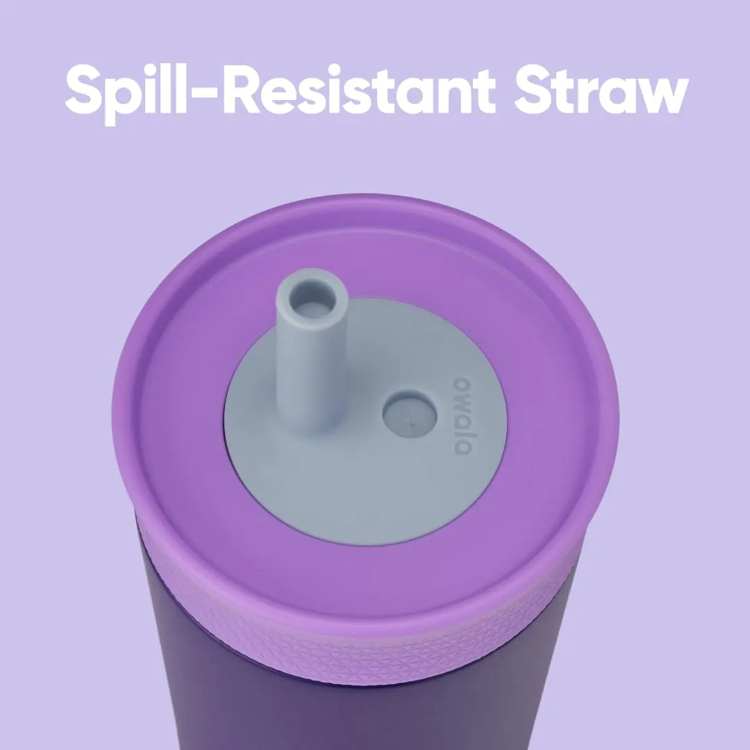 Kids Insulation Stainless Steel Tumbler with Spill Resistant Flexible Straw, Easy to Clean, Kids Water Bottle, Great for Travel, Dishwasher Safe, 12 Oz, Purple (Peacock Palace)