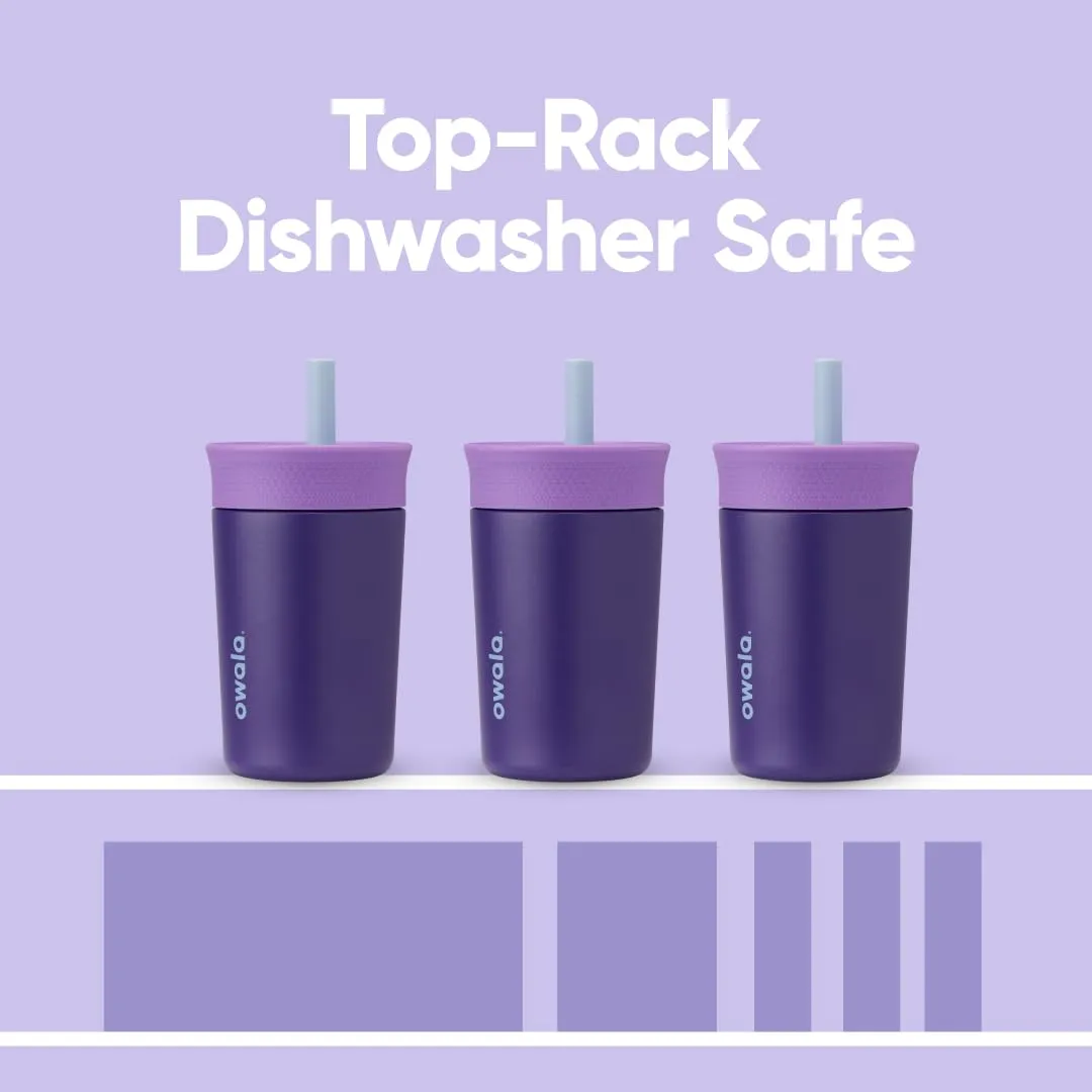 Kids Insulation Stainless Steel Tumbler with Spill Resistant Flexible Straw, Easy to Clean, Kids Water Bottle, Great for Travel, Dishwasher Safe, 12 Oz, Purple (Peacock Palace)