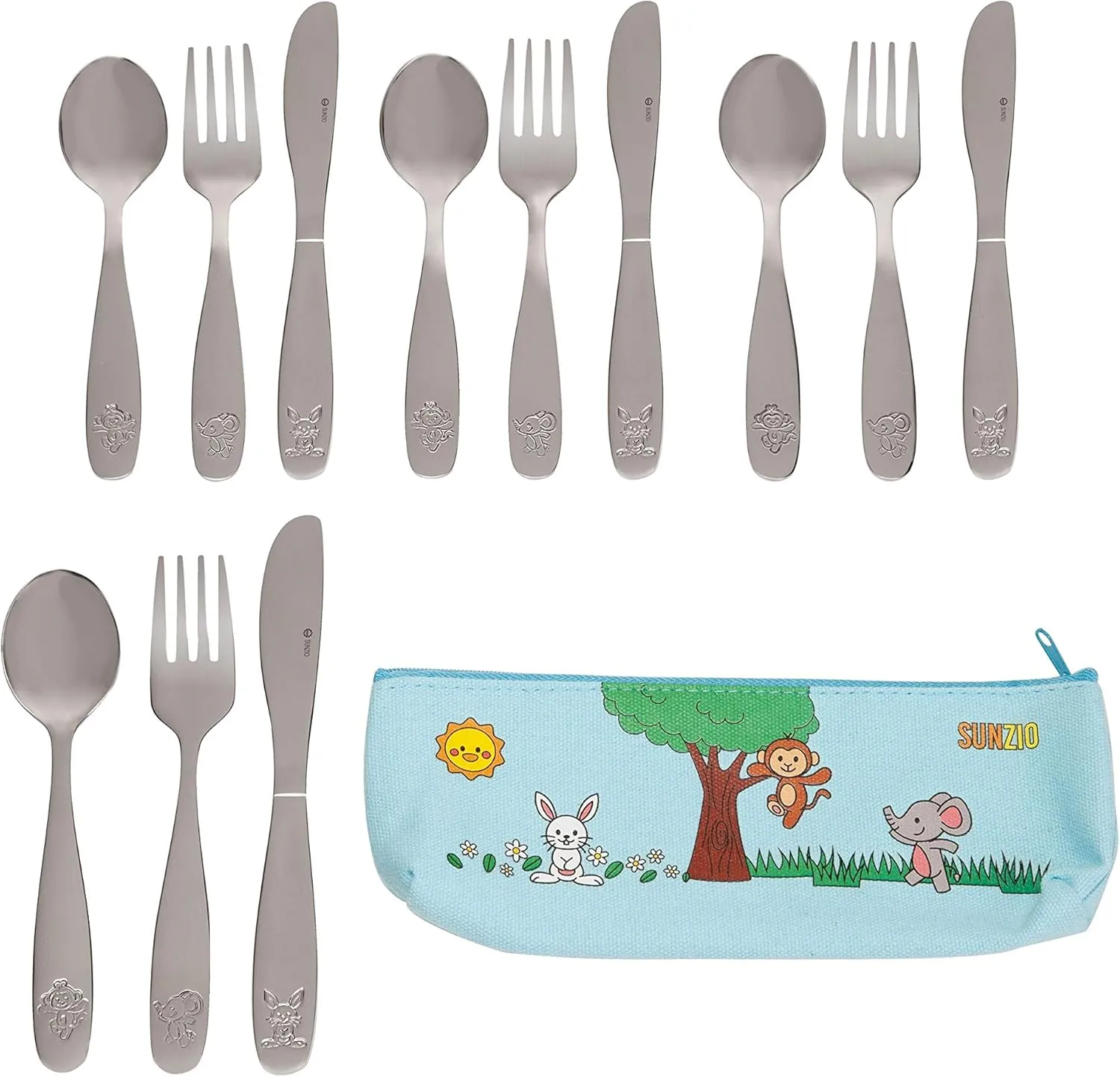 Kids Silverware Set, 18/10 Stainless Steel 12 Piece Cutlery Set with 4 Forks, 4 Spoons, 4 Small Knives, Toddler Metal Travel Utensils with Case, Child Safe Flatware, Dishwasher Safe, 1 Set
