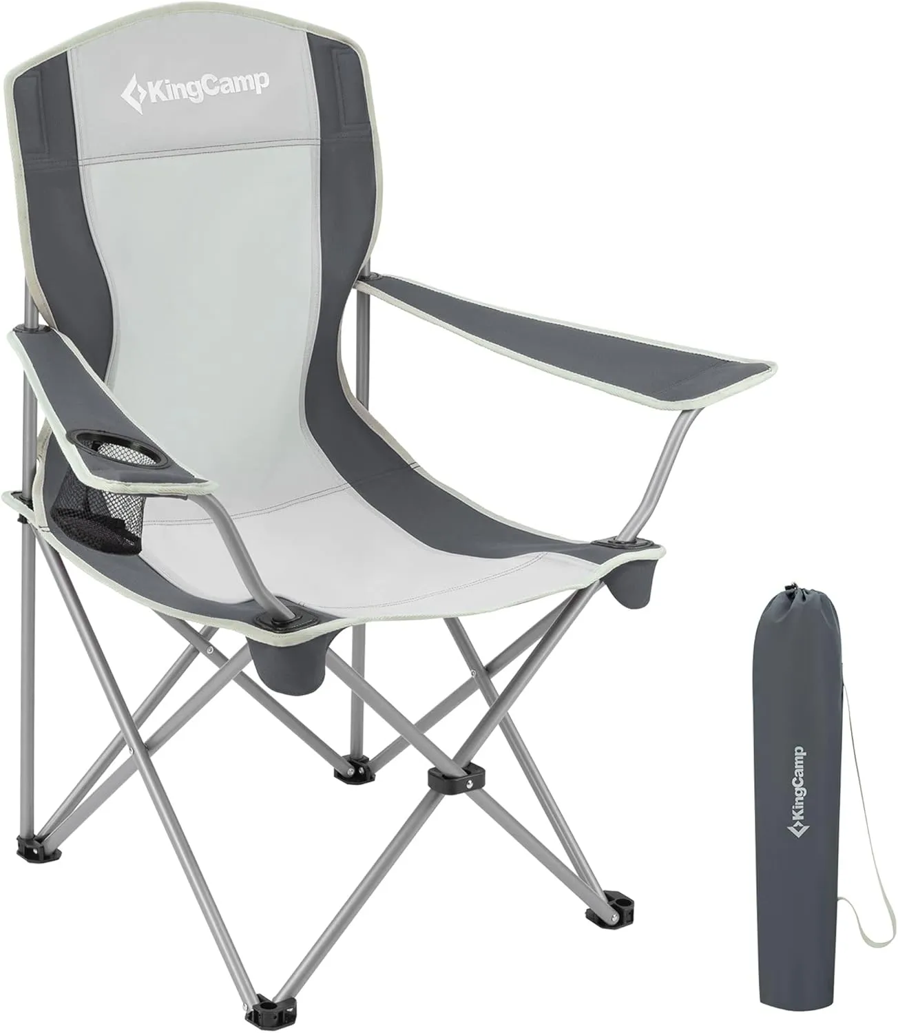 KingCamp Lightweight Folding Outdoor Lounge Chair with Cupholder and Adjustable Armrests for Camping, Sporting Events, or Tailgating, Black/Grey