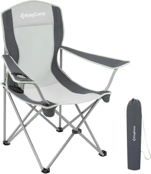 KingCamp Lightweight Folding Outdoor Lounge Chair with Cupholder and Adjustable Armrests for Camping, Sporting Events, or Tailgating, Black/Grey