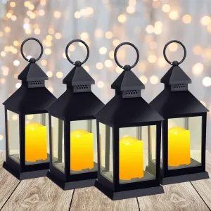 Kingdder 11.4 Inch Vintage Tall Decorative Lanterns Hanging with Flashing LED Pillar Candles Battery Operated Candles Waterproof Lanterns for Ramadan Halloween Wedding Outdoor Decor