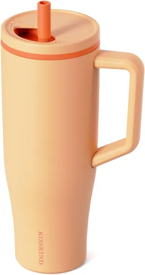 KISSKIND 40 oz Tumbler with Handle and Straw | 100% Leakproof Insulated Tumbler with Lid and Straw | Stainless Steel Water Bottle | Cup Holder Friendly Base | Orange
