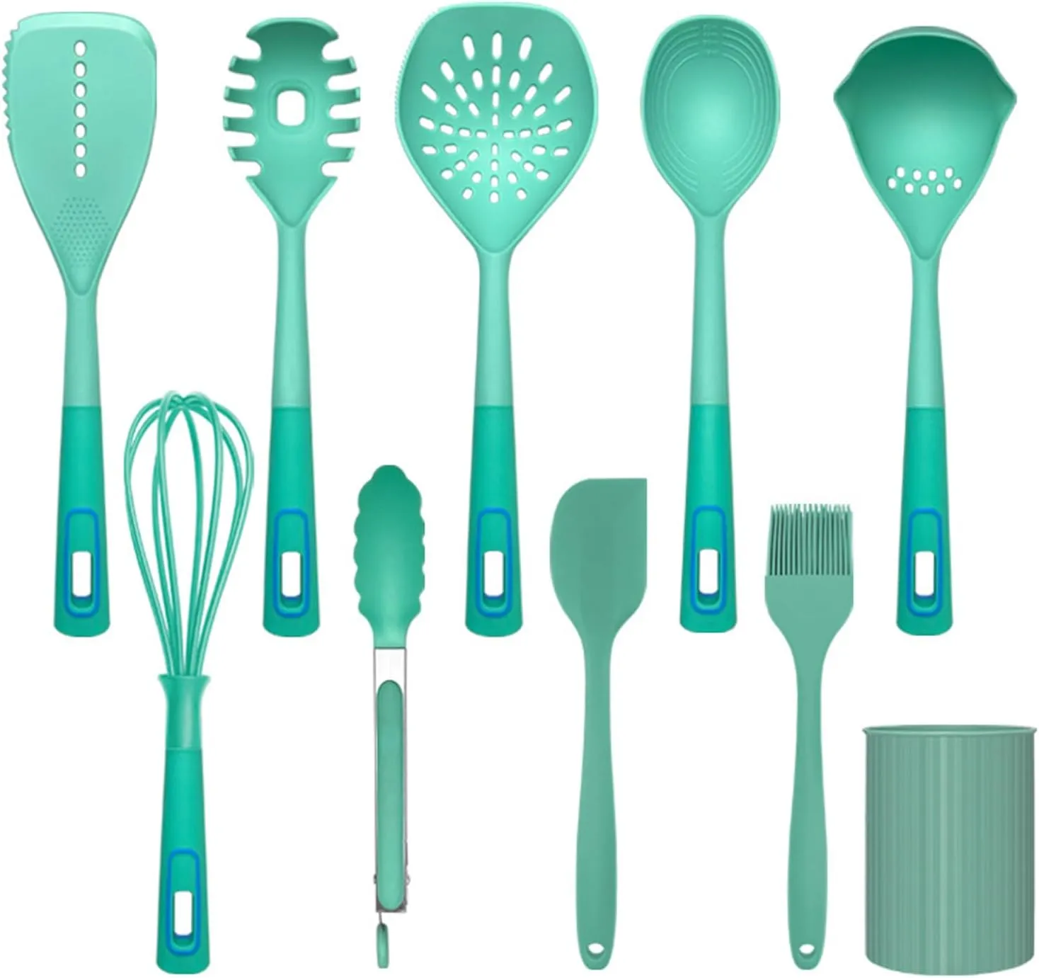 Kitchen Helper Set 9-Piece Soup Ladle Set Non-Slip Handle Non-Stick Cooking Set Kitchen Utensils Cooking Spoon Set Dishwasher Safe,Green
