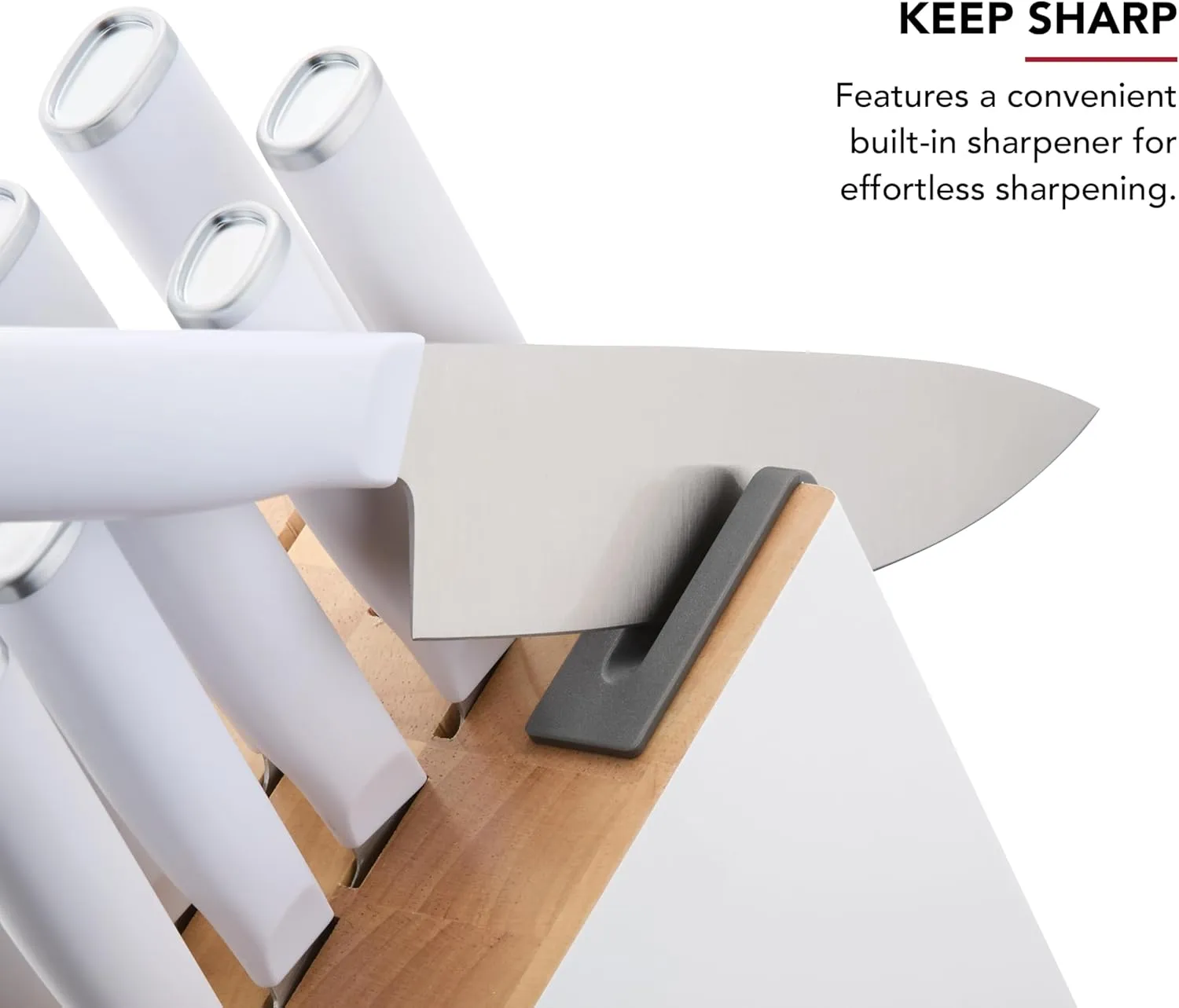 KitchenAid Classic Slim Knife Block Set with Built-In Knife Sharpener, High Carbon Stainless Steel Kitchen Knives, Sharp Kitchen Knife Set with Block, 14-Piece, White