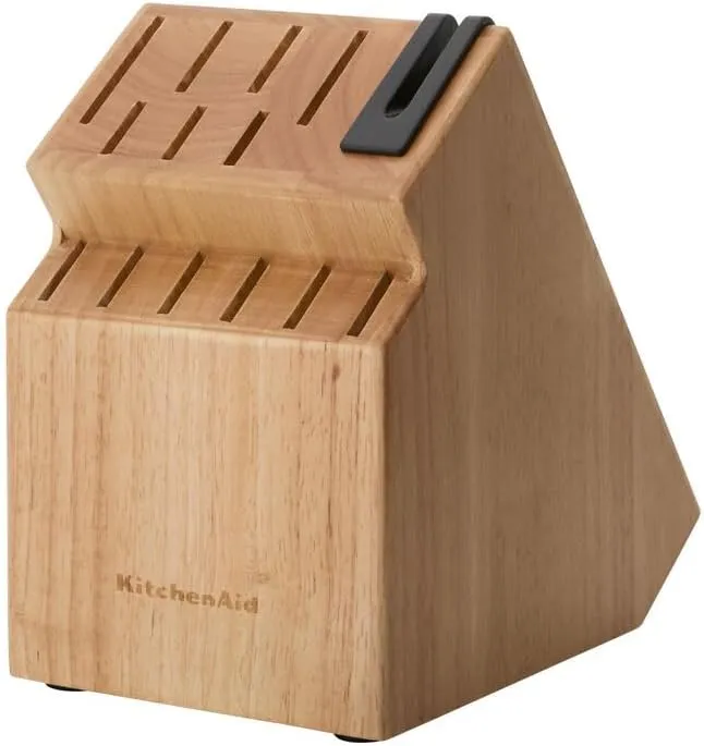 KitchenAid Classic Step Knife Block Set with Built-In Knife Sharpener, High Carbon Stainless Steel Kitchen Knives, Sharp Kitchen Knife Set with Block, 14-Piece, Natural