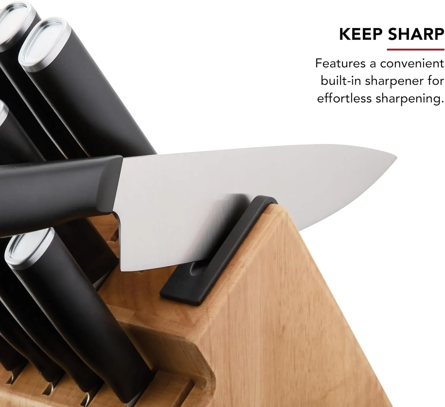 KitchenAid Classic Step Knife Block Set with Built-In Knife Sharpener, High Carbon Stainless Steel Kitchen Knives, Sharp Kitchen Knife Set with Block, 14-Piece, Natural