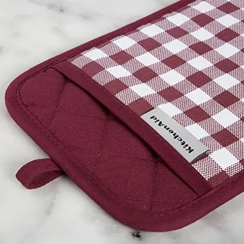KitchenAid Gingham Pot Holder 2-Pack Set, Beet, 7"x10"