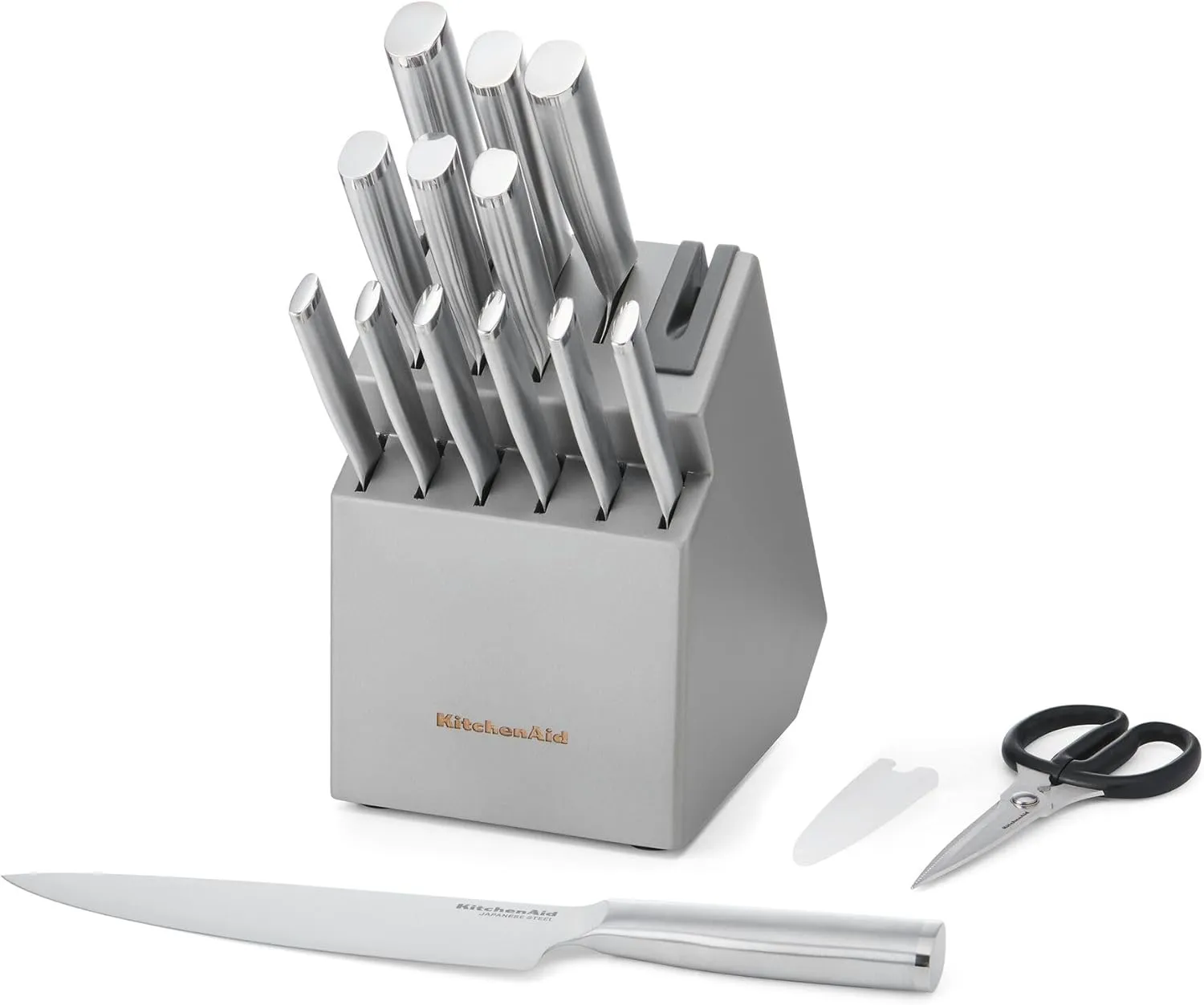 KitchenAid Gourmet Knife Block Set with Built-in Sharpener, 15-Piece, Stainless Steel