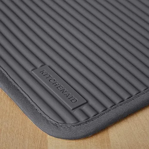 KitchenAid Ribbed Soft Silicone Oven Mitt Set, 7"x13", Grey 2 Count & Ribbed Soft Silicone Pot Holder Set, Charcoal Grey 7"x9"