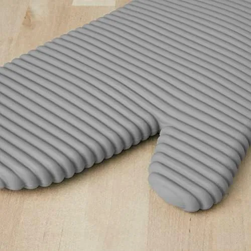 KitchenAid Ribbed Soft Silicone Oven Mitt Set, 7"x13", Grey 2 Count & Ribbed Soft Silicone Pot Holder Set, Charcoal Grey 7"x9"