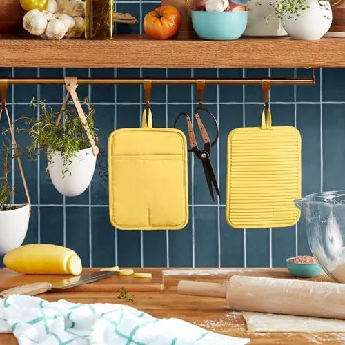 KITCHENAID Ribbed Soft Silicone Pot Holder 2-Pack Set, 7"x9", Butter Yellow