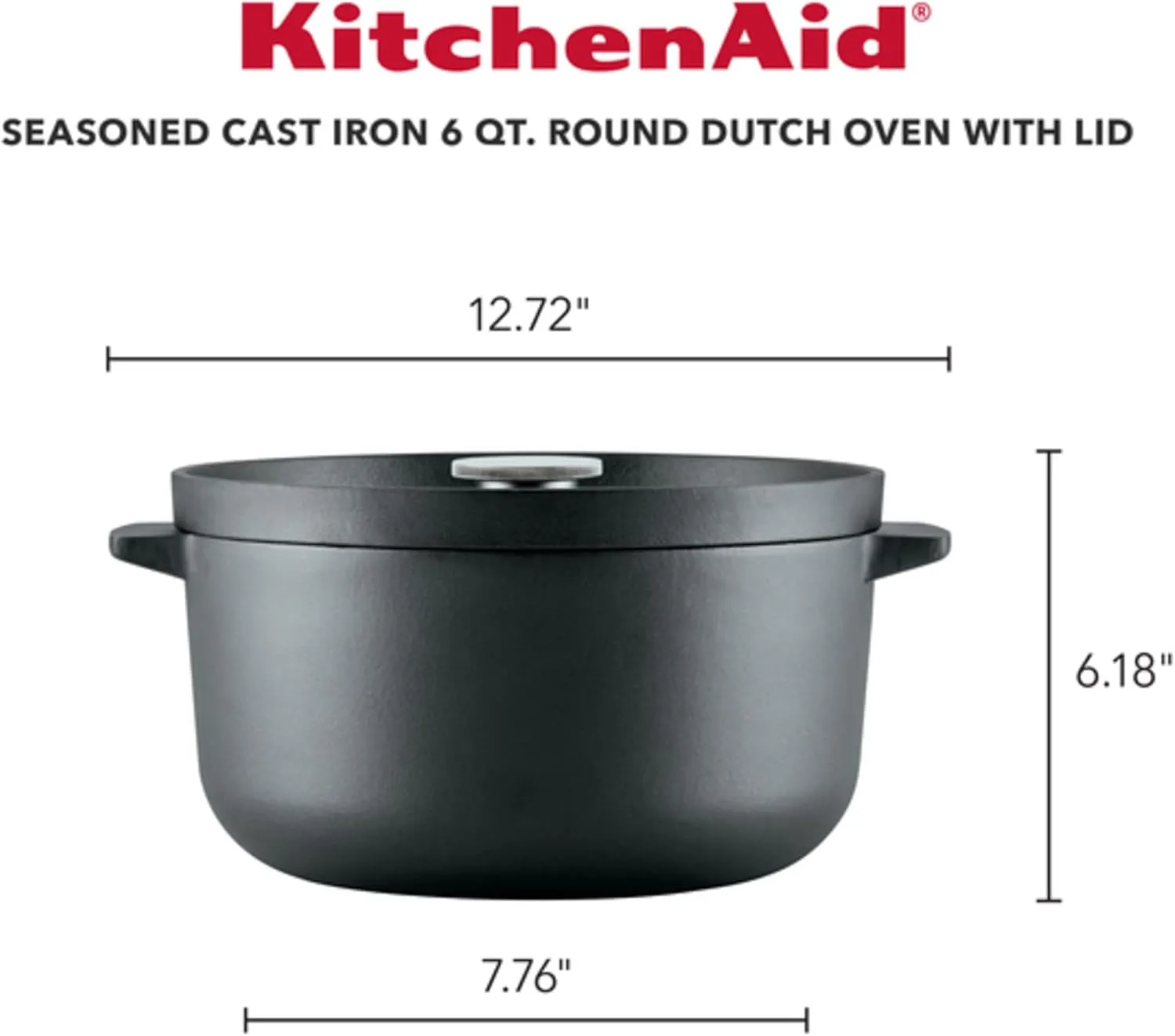 KitchenAid Seasoned Cast Iron Dutch Oven/Casserole, 6 Quart - Black