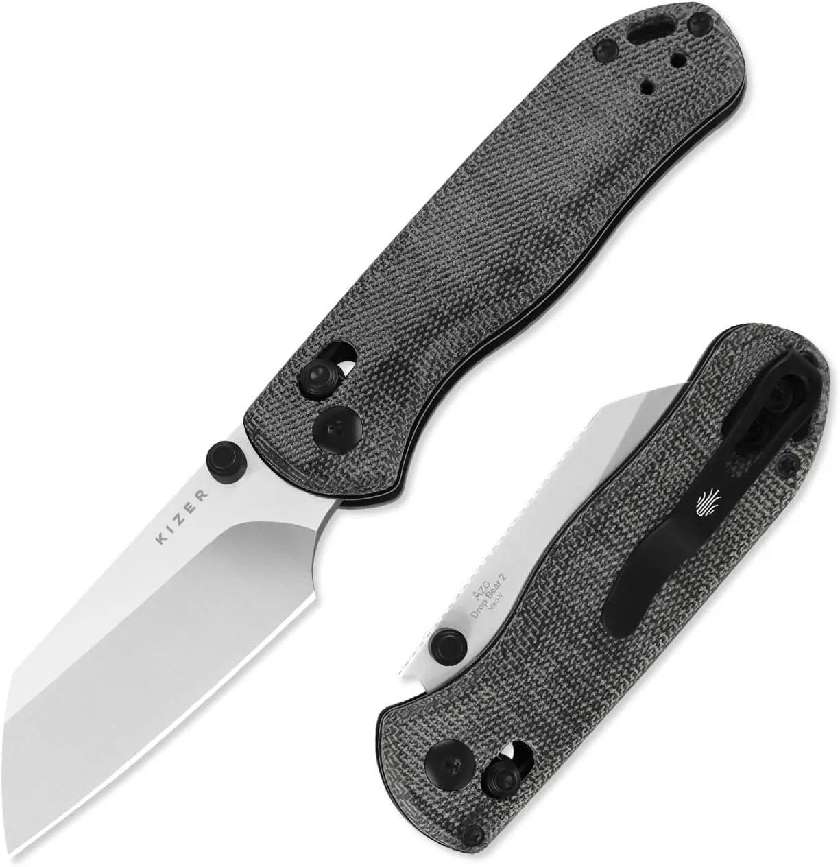 Kizer Drop Bear 2 Pocket Knife, 2.84" Nitro-V Sheepsfoot Blade Folding Knife with Black Micarta Handle, Clutch Lock EDC Knives with Jimping on Spine for Men Women V3619.2KS1